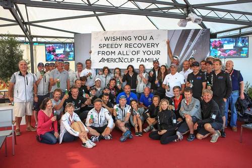 Sailors and shore crews from several America’s Cup teams gather in Naples to show their support for David Brooke (NZL) © ACEA - Photo Gilles Martin-Raget http://photo.americascup.com/