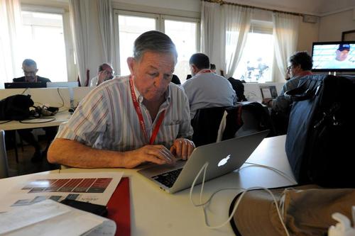 Bob Fisher working at the Media Center at the ACWS in Naples Italy April 18, 2013 on the first day of racing. ©  SW