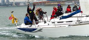 The VIPs – Sarah Treseder & John Derbyshire (RYA) and Mark Brian (BUCS) - having a blast                    ©  Paul Edward Renshaw - British University Yachting Championships 2013 photo copyright Paul Edward Renshaw taken at  and featuring the  class