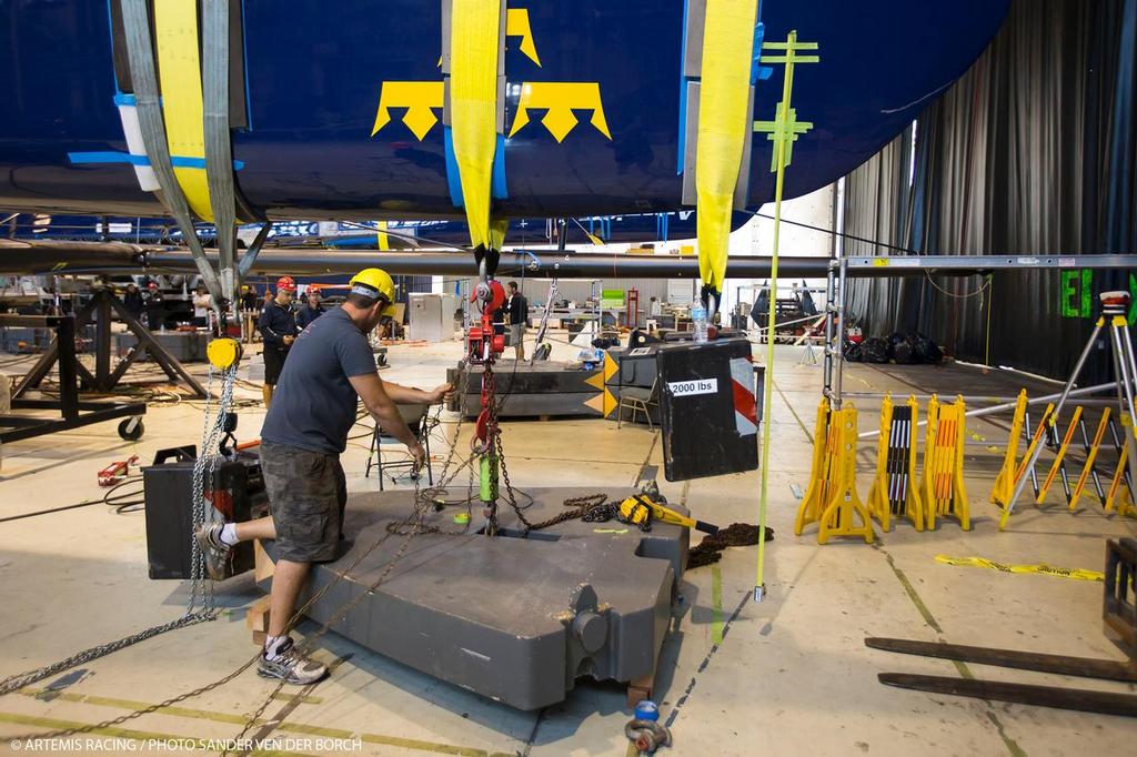 Load testing the structure of Artemis. 12th of July, 2013, Artemis Racing in Alameda. photo copyright Sander van der Borch / Artemis Racing http://www.sandervanderborch.com taken at  and featuring the  class