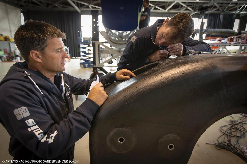 Sailing team and shore crew are assembling Artemis Racing. 16th of July, 2013, Alameda photo copyright Sander van der Borch / Artemis Racing http://www.sandervanderborch.com taken at  and featuring the  class