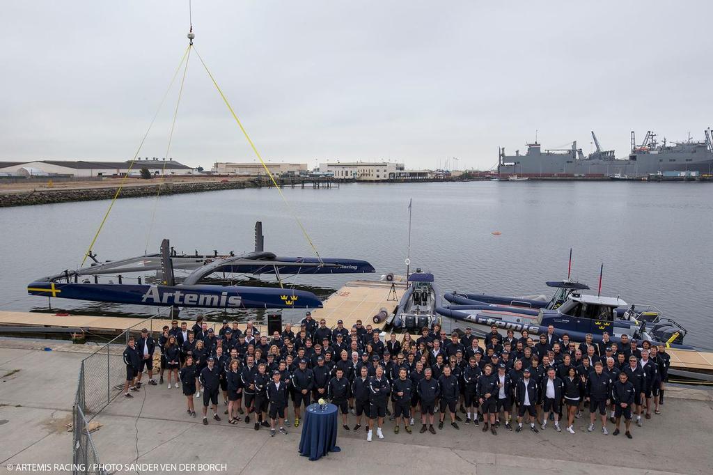 Artemis Racing being launched and christened 22nd of July, 2013, Alameda, USA © Sander van der Borch / Artemis Racing http://www.sandervanderborch.com