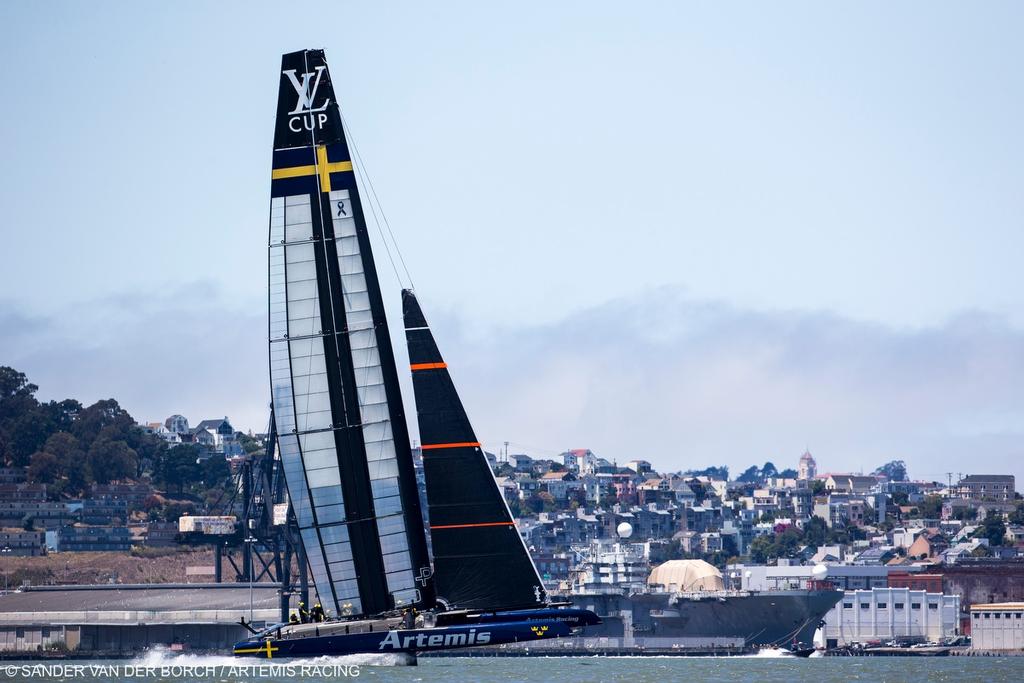 First day of sailing on the ``Blue Boat``. Artemis Racing. 24th of July, 2013, Alameda, USA photo copyright Sander van der Borch / Artemis Racing http://www.sandervanderborch.com taken at  and featuring the  class