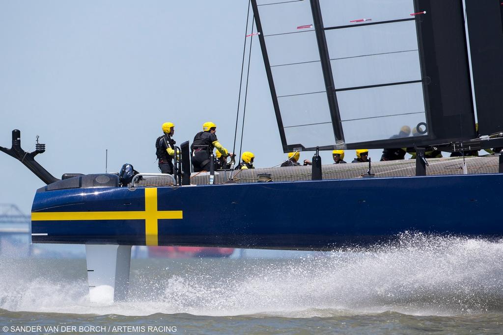 First day of sailing on the ``Blue Boat``. Artemis Racing. 24th of July, 2013, Alameda, USA photo copyright Sander van der Borch / Artemis Racing http://www.sandervanderborch.com taken at  and featuring the  class