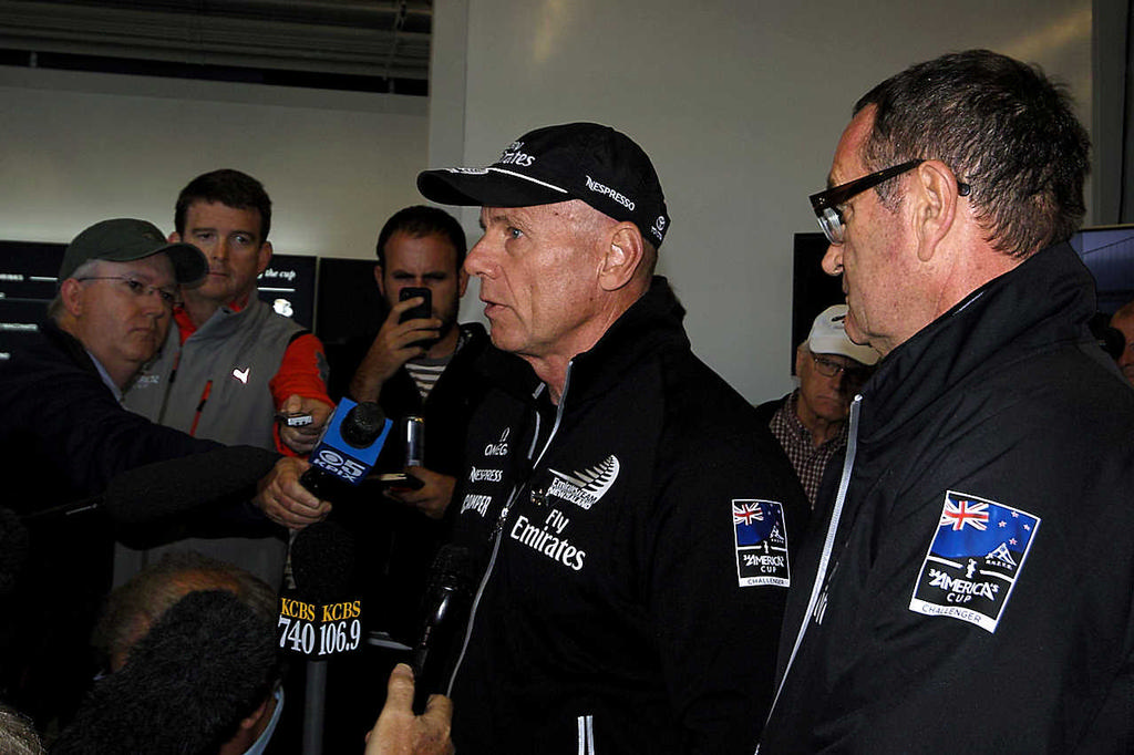 Grant Dalton (left) and Russell Green Emirates Team NZ’s Rules Adviser at this morning’s media conference in San Francisco © Chuck Lantz http://www.ChuckLantz.com