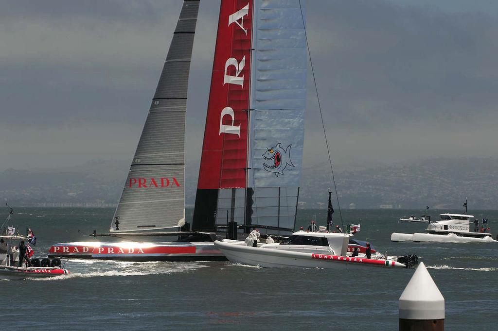 Luna Rossa sailing on the course in her first race alone in the Louis Vuitton Cup photo copyright Chuck Lantz http://www.ChuckLantz.com taken at  and featuring the  class