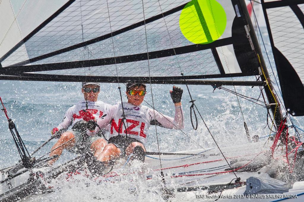 Isaac McHardie and Michah Wilkinson, New Zealand SL 16 crew 2013 ISAF Youth Worlds - Cyprus, Day 4 photo copyright ISAF Youth Worlds http://www.isafyouthworlds.com taken at  and featuring the  class