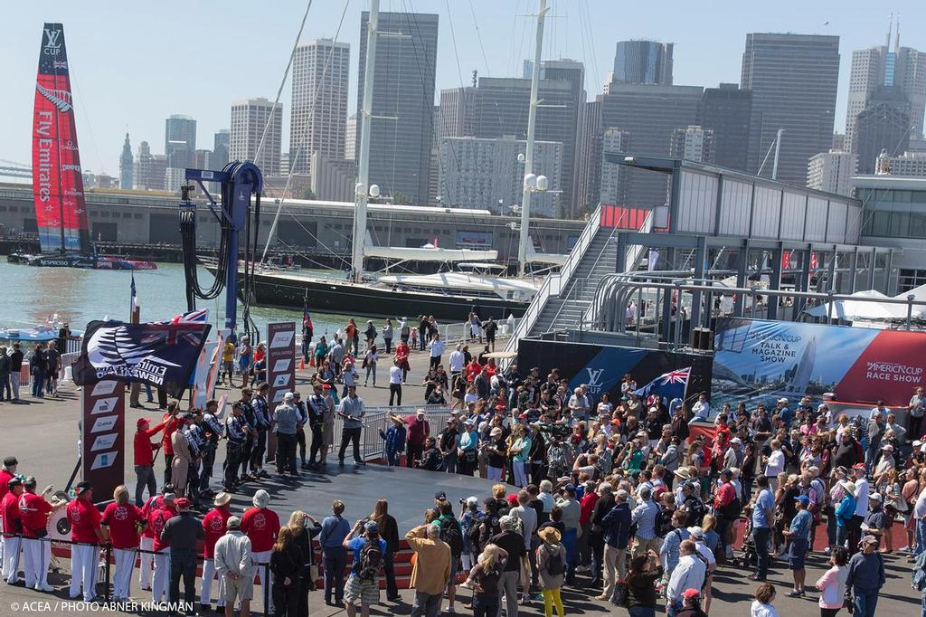 Fans at the pre-start crew introductions - Louis Vuitton Cup, Round Robin 2, Race 1, Day 4 photo copyright ACEA / Photo Abner Kingman http://photo.americascup.com taken at  and featuring the  class