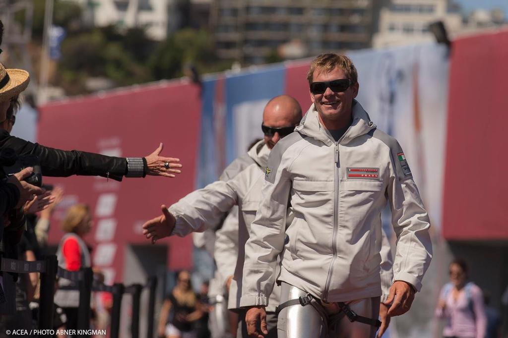 Luna Rossa&rsquo;s helmsman, Chris Draper on this way to the AC72 - Louis Vuitton Cup, Round Robin 2, Race 1, Day 4 photo copyright ACEA / Photo Abner Kingman http://photo.americascup.com taken at  and featuring the  class