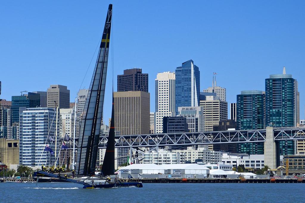 Sailing in the harbour - Artemis Racing - Blue Boat - First Sail, July 24, 2013 photo copyright John Navas  taken at  and featuring the  class