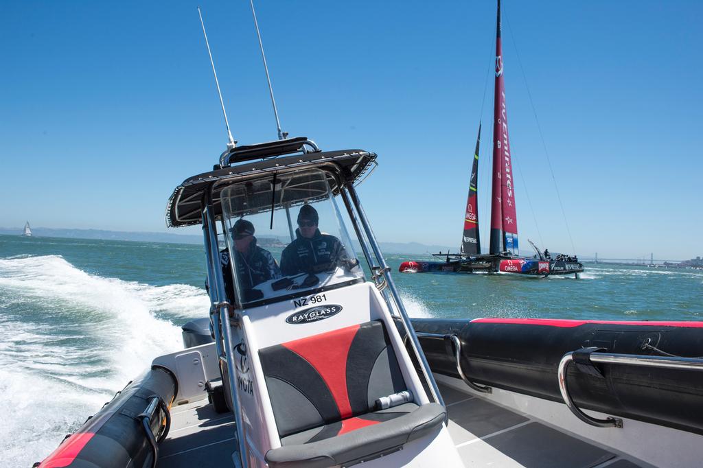 Emirates Team New Zealand practice session with AC72, NZL5 on San Francisco Bay.  © Chris Cameron/ETNZ http://www.chriscameron.co.nz