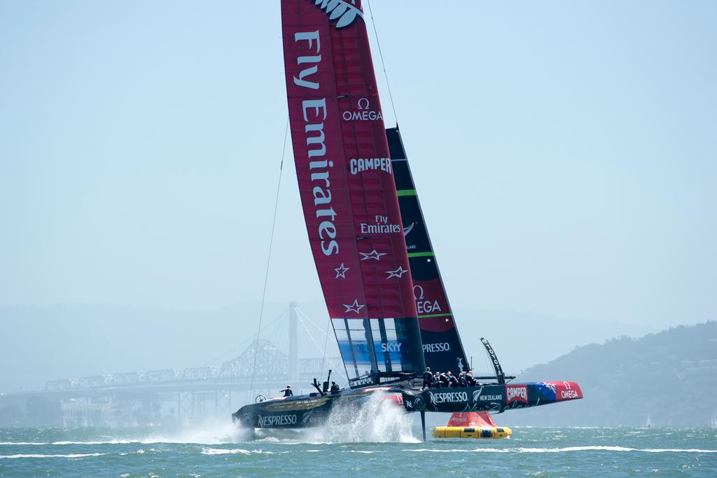 Emirates Team New Zealand test conditions on the race course for their first real match of the Louis Vuitton Cup against Lunna Rossa. 13/7/2013 © Chris Cameron/ETNZ http://www.chriscameron.co.nz