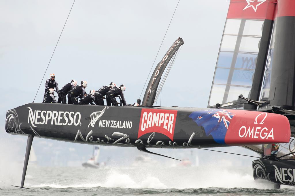 Emirates Team New Zealand sail around the course alone in their round robin 2 match of the Louis Vuitton Cup against Artemis Racing. 14/7/2013 photo copyright Chris Cameron/ETNZ http://www.chriscameron.co.nz taken at  and featuring the  class