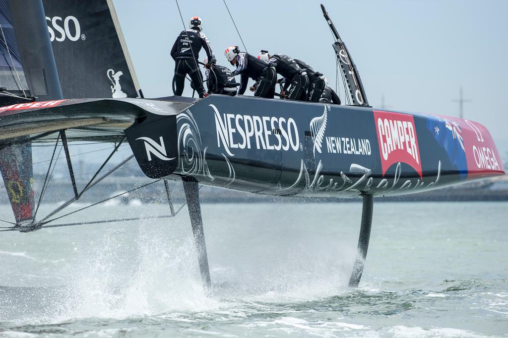 Emirates Team New Zealand practice starts before their Round Robin 3 match against Artemis Racing in the Louis Vuitton Cup 2013. 18/7/2013 photo copyright Chris Cameron/ETNZ http://www.chriscameron.co.nz taken at  and featuring the  class