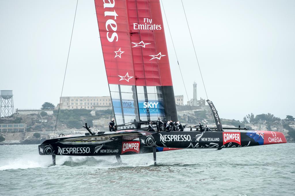 Emirates Team New Zealand AC72, NZL5 maintain their lead without a jib in their Round Robin three match against Luna Rossa. Louis Vuitton Cup 2013. 21/7/2013 photo copyright Chris Cameron/ETNZ http://www.chriscameron.co.nz taken at  and featuring the  class