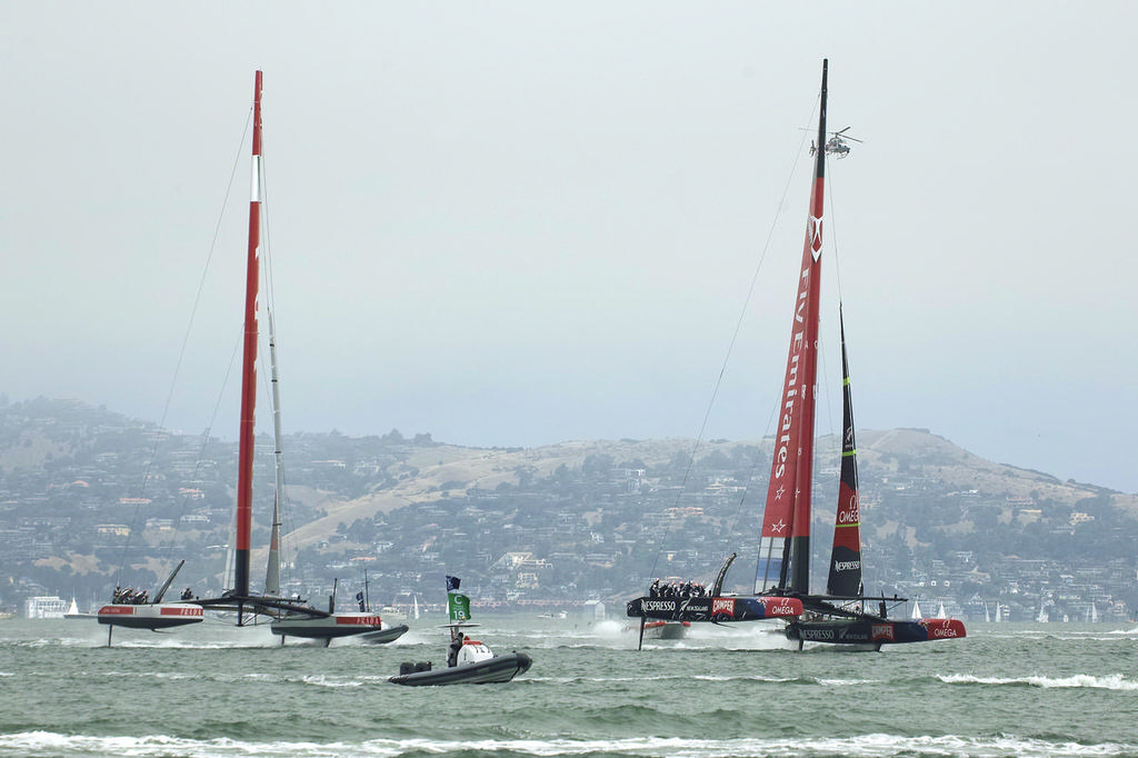 ETNZ leads Luna Rossa shortly after the start.  - Americas's Cup © Chuck Lantz http://www.ChuckLantz.com