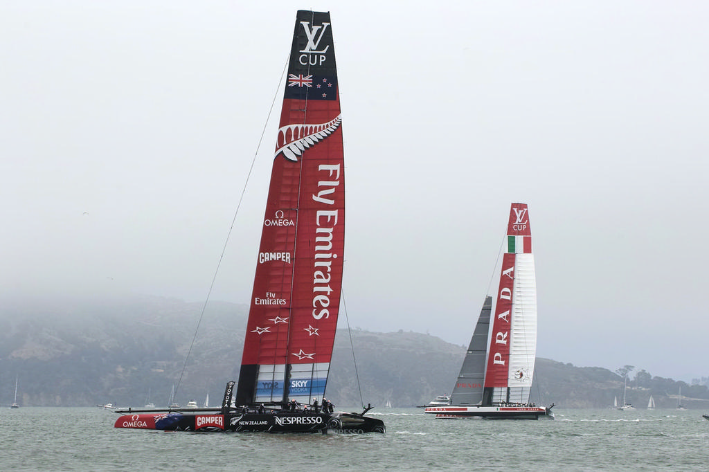 Headsail already down, ETNZ still easily defeats Luna Rossa - Americas's Cup photo copyright Chuck Lantz http://www.ChuckLantz.com taken at  and featuring the  class