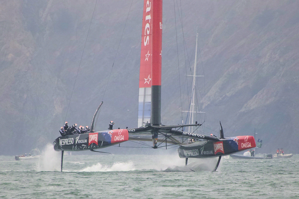 ETNZ flies downwind under main alone - Americas's Cup © Chuck Lantz http://www.ChuckLantz.com