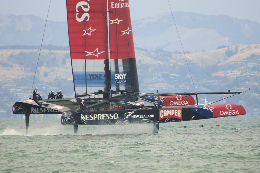 ETNZ on their foils under main alone - Americas's Cup © Chuck Lantz http://www.ChuckLantz.com