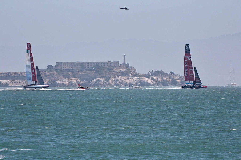 Within minutes after the start, ETNZ had built a huge lead over Luna Rossa.  - America's Cup 2013 photo copyright Chuck Lantz http://www.ChuckLantz.com taken at  and featuring the  class