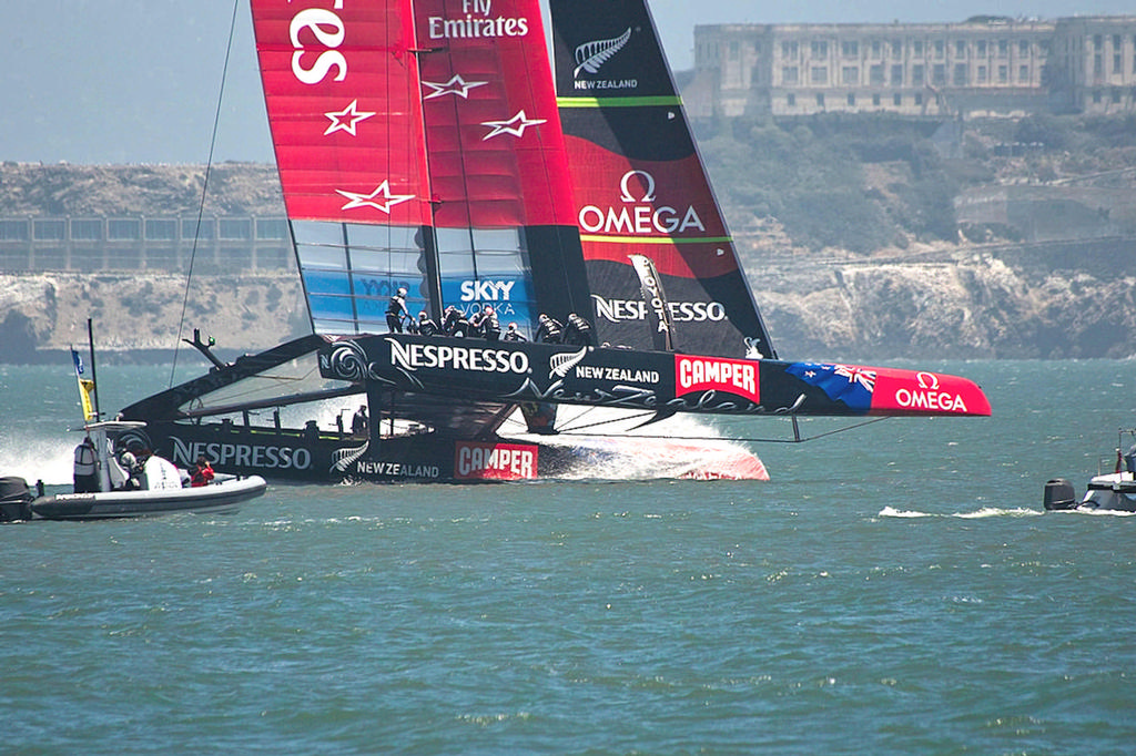 ETNZ punches through the chop while gybing - America’s Cup 2013 © Chuck Lantz http://www.ChuckLantz.com