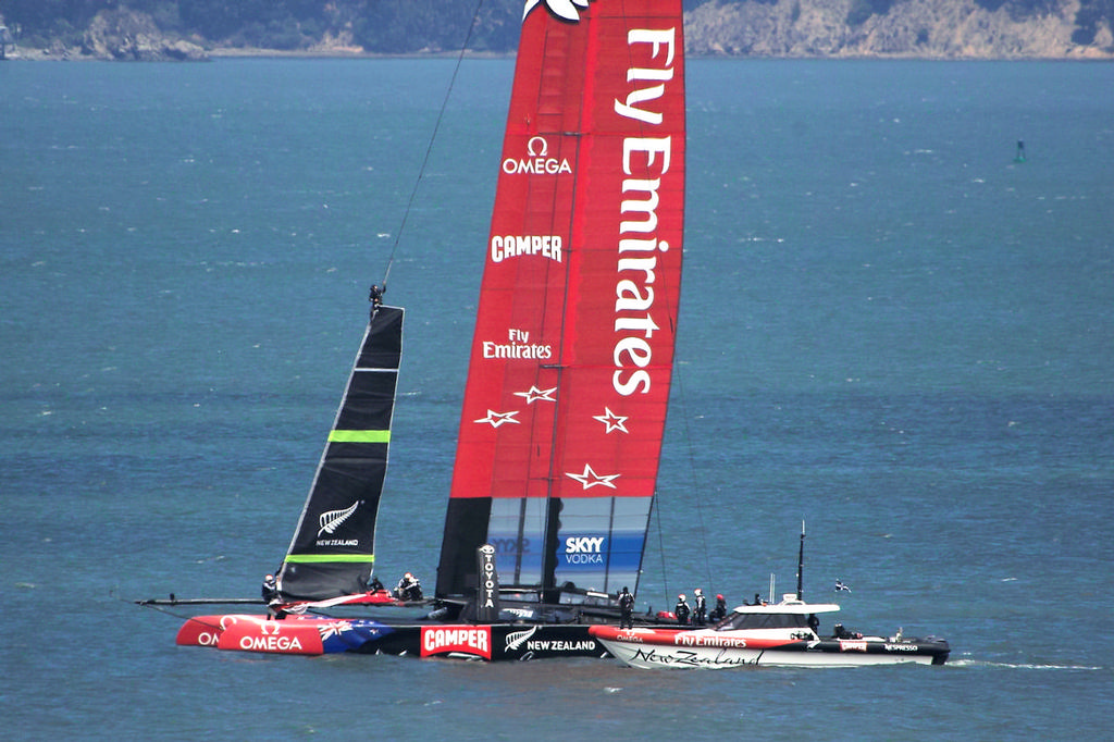 ETNZ crewman locking the jib and earning his - hopefully large - paycheck - America's Cup photo copyright Chuck Lantz http://www.ChuckLantz.com taken at  and featuring the  class