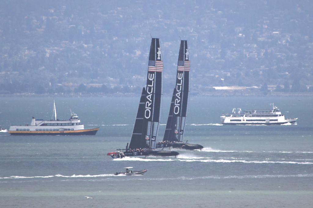 Both Oracle boats do some one-on-one testing upwind - America's Cup © Chuck Lantz http://www.ChuckLantz.com