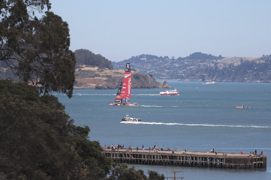 ETNZ sails towards the Golden Gate bridge, just out of sight to the right - America's Cup photo copyright Chuck Lantz http://www.ChuckLantz.com taken at  and featuring the  class