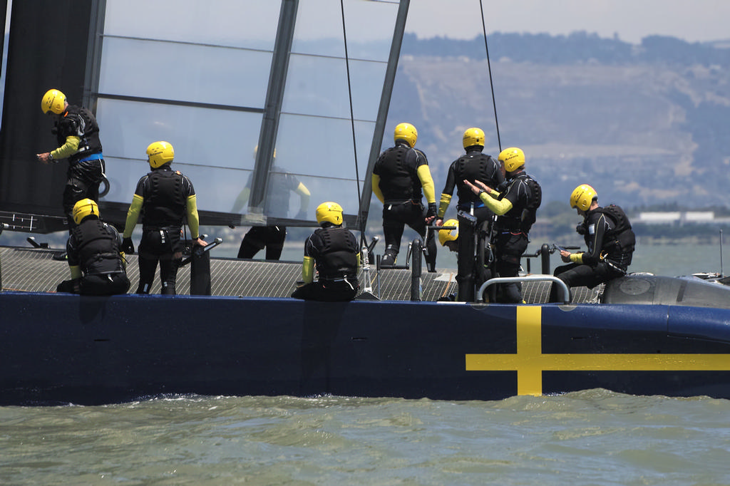 Artemis crew takes a break after a practice session - America's Cup © Chuck Lantz http://www.ChuckLantz.com