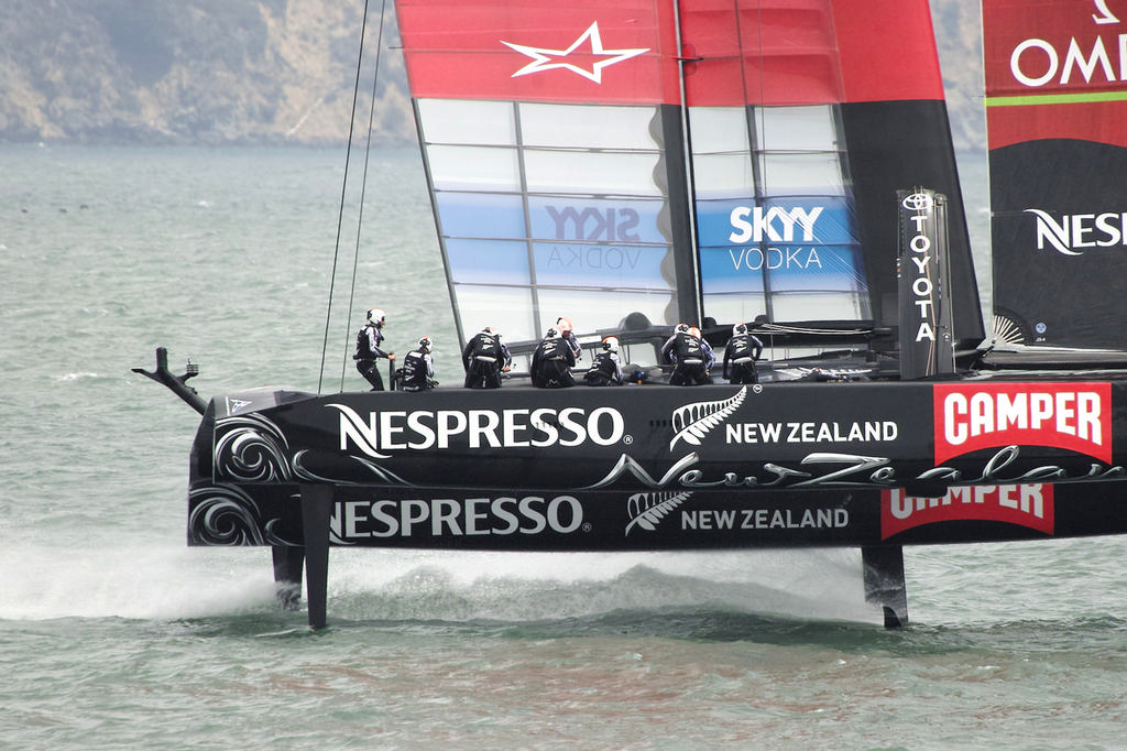 ETNZ crew - cool, calm and collected during the gybe.  - America's Cup © Chuck Lantz http://www.ChuckLantz.com