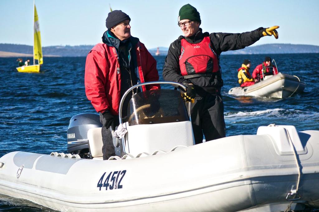 Murray Jones, Yachting Tasmania&rsquo;s event manager on the water with another judge. photo copyright Jennifer Medd taken at  and featuring the  class