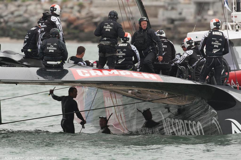 Pre-race check - Louis Vuitton Cup - Round Robin - Race Day 5 - Emirates Team NZ vs Artemis Racing (DNS) photo copyright ACEA - Photo Gilles Martin-Raget http://photo.americascup.com/ taken at  and featuring the  class