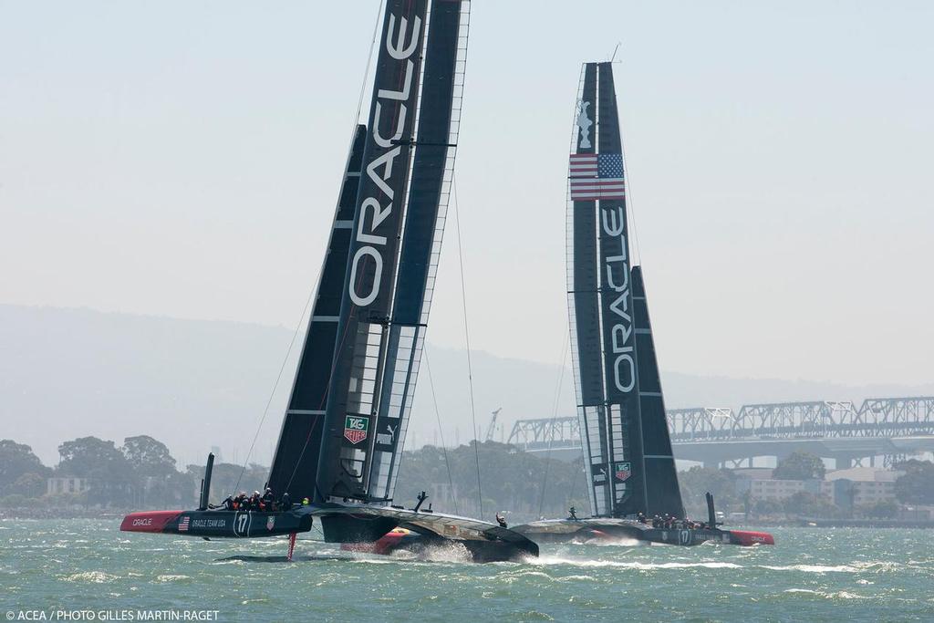 18/07/2013 - San Francisco (USA,CA) - 34th America's Cup - Louis Vuitton Cup - Round Robin - Race Day 6 - ORACLE Team USA two boat racing photo copyright ACEA - Photo Gilles Martin-Raget http://photo.americascup.com/ taken at  and featuring the  class