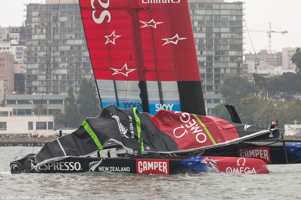 Jib gone - Louis Vuitton Cup - Round Robin - Luna Rossa vs Emirates Team New Zealand photo copyright ACEA - Photo Gilles Martin-Raget http://photo.americascup.com/ taken at  and featuring the  class