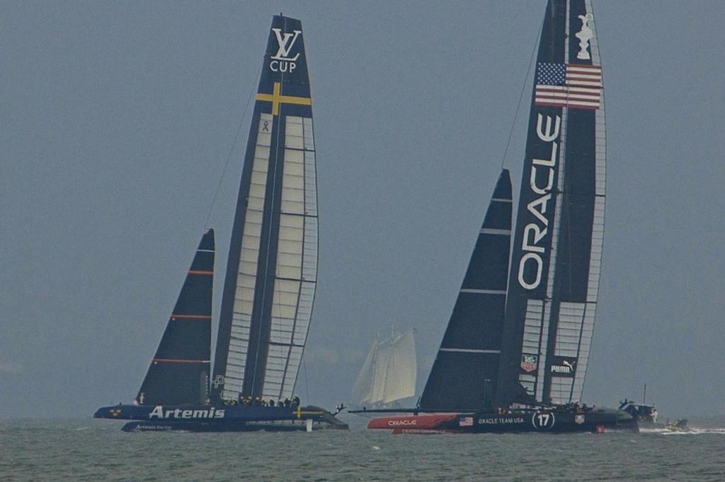 Oracle Team USA and Artemis Racing sailing on San Francisco Bay, July 30, 2013 photo copyright John Navas  taken at  and featuring the  class