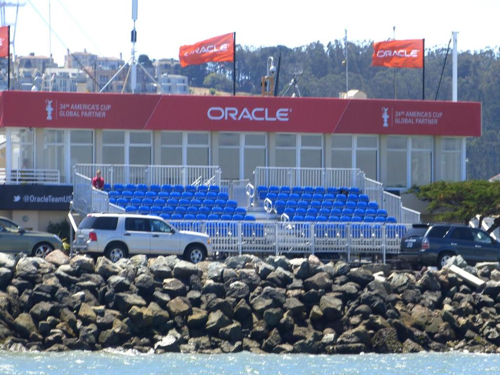 A lone fan in the Members’ Stand in font of the Golden Gate Yacht Club, while Race 2 of the Louis Vuitton Cup was being sailed on Wednesday NZT © John Navas 