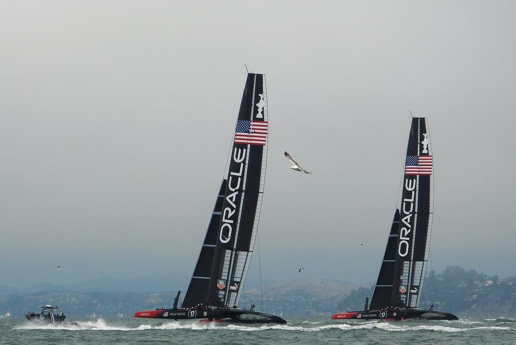 Oracle Team USA,two boat racing, July 18, 2013 © John Navas 