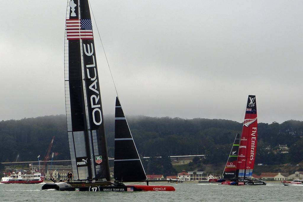 Emirates Team NZ amd Oracle Team USA - Training, San Francisco - July 26, 2013 © John Navas 