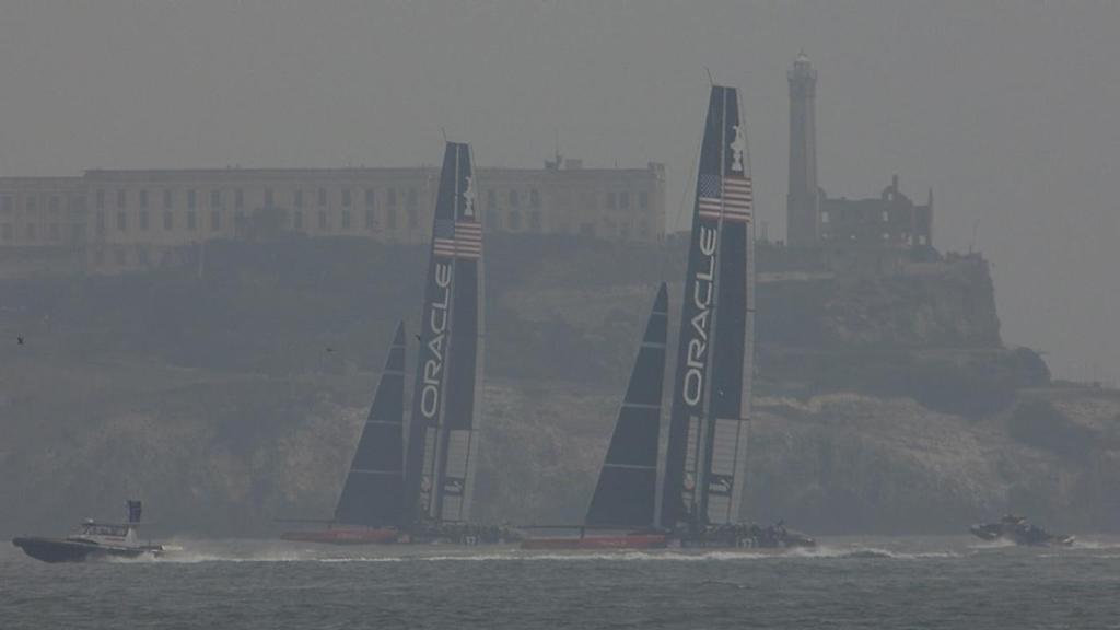 Oracle Team USA racing on the America’s Cup course July 30, 2013 © John Navas 