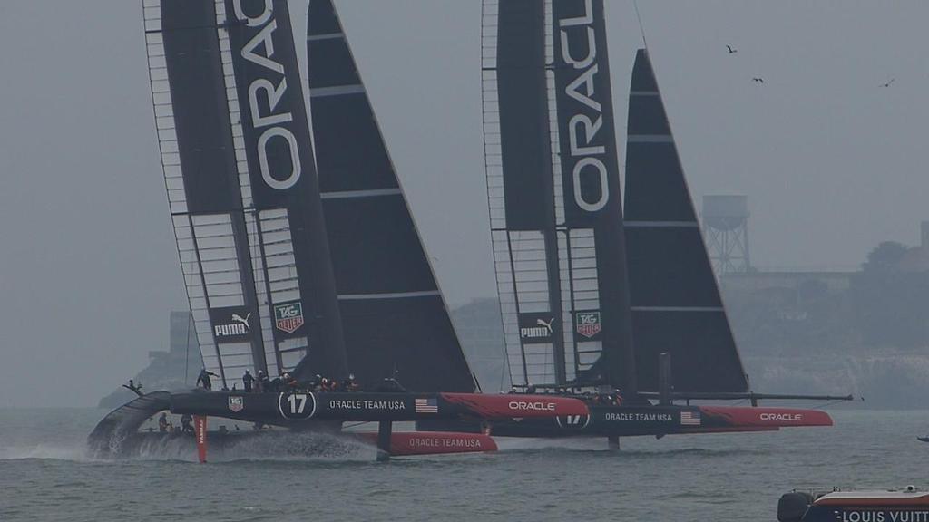 Oracle Team USA racing on the America’s Cup course July 30, 2013 © John Navas 