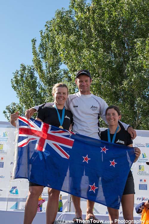 2013 World Championship 470 - 470 W | Jo Aleh, Polly Powrie with coach Nathan Handley  © Thom Touw http://www.thomtouw.com