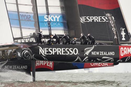 Emirates Team New Zealand sail around the course alone in their round robin 2 match of the Louis Vuitton Cup against Artemis Racing. 14/7/2013 © Chris Cameron/ETNZ http://www.chriscameron.co.nz