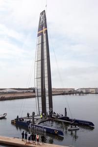 Artemis Racing is being launched and christened by Sarah Gundersen in the presence of Torbjörn Törnqvist and his son Frederic. The Christening was witnessed by The whole shore team, sailing team and their families and friends. 22nd of July, 2013, Alameda, USA photo copyright Sander van der Borch / Artemis Racing http://www.sandervanderborch.com taken at  and featuring the  class