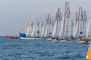 A race start on day two of the Nacra 17 World Championship World Championship photo copyright Thom Touw http://www.thomtouw.com taken at  and featuring the  class