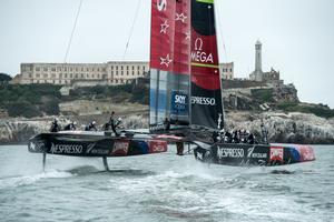 Emirates Team New Zealand NZL5 with Glenn Ashby driving sail their Round Robin 4, Artemis race alone again. Louis Vuitton Cup. San Francisco. photo copyright Chris Cameron/ETNZ http://www.chriscameron.co.nz taken at  and featuring the  class