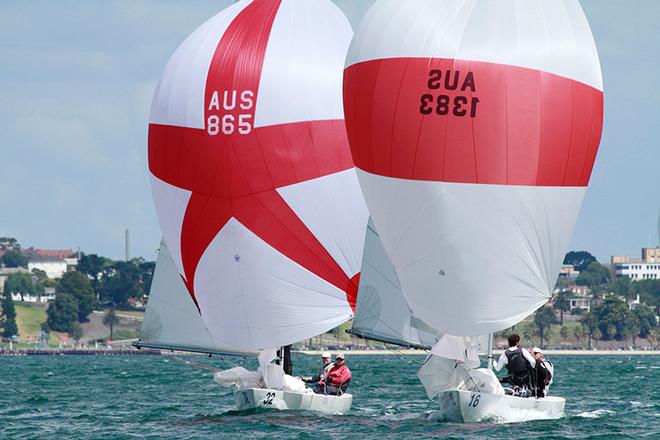 Fast Forward (AUS 865) was very quick in the last race, pictured here with the winners, Triad. - 2015 Etchells Victorian State Championship © Teri Dodds http://www.teridodds.com