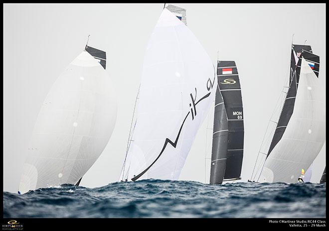The RC44 fleet big wave sailing in Valletta Malta © MartinezStudio.es