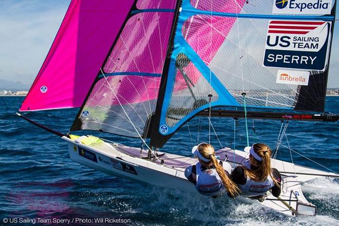 Paris Henken and Helena Scutt, 49erFX, sailing in Palma © Will Ricketson / US Sailing Team http://home.ussailing.org/