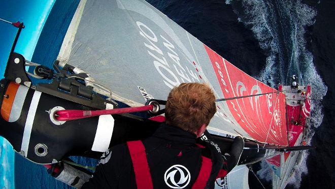 Kevin Escoffier onboard - Mast check for Kevin Escoffier. Ice gate just below. © Yann Riou / Dongfeng Race Team