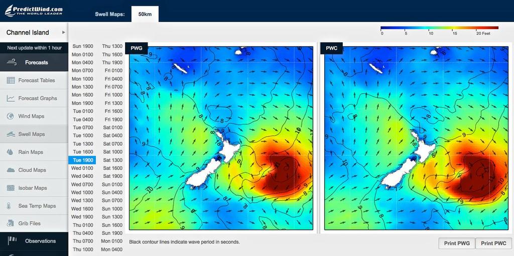 Swell map by Predictwind as at 1900hrs on Tuesday with 30ft plus average swells at the centre of the depression. photo copyright PredictWind http://www.predictwind.com taken at  and featuring the  class